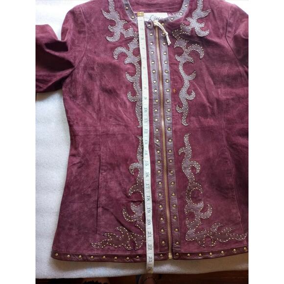 LINEA by LOUIS DELL'OLIO Maroon Suede With Genuine Leather Trim Coat. Size: XS - Picture 5 of 8